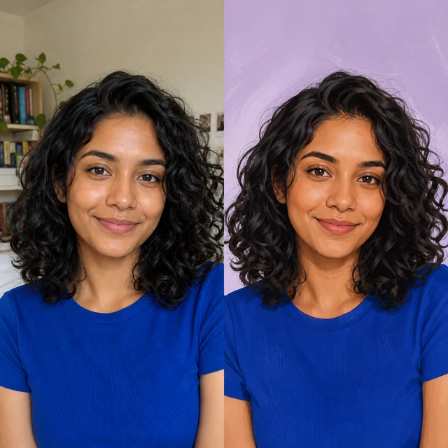 Social media portrait before and after AI style transfer